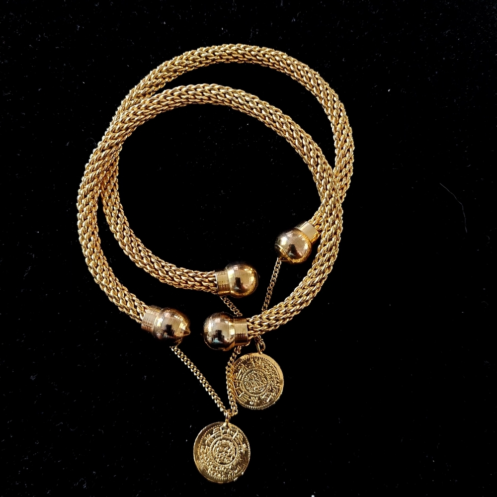 Two pieces of Gol tone bracelet with chain & coins